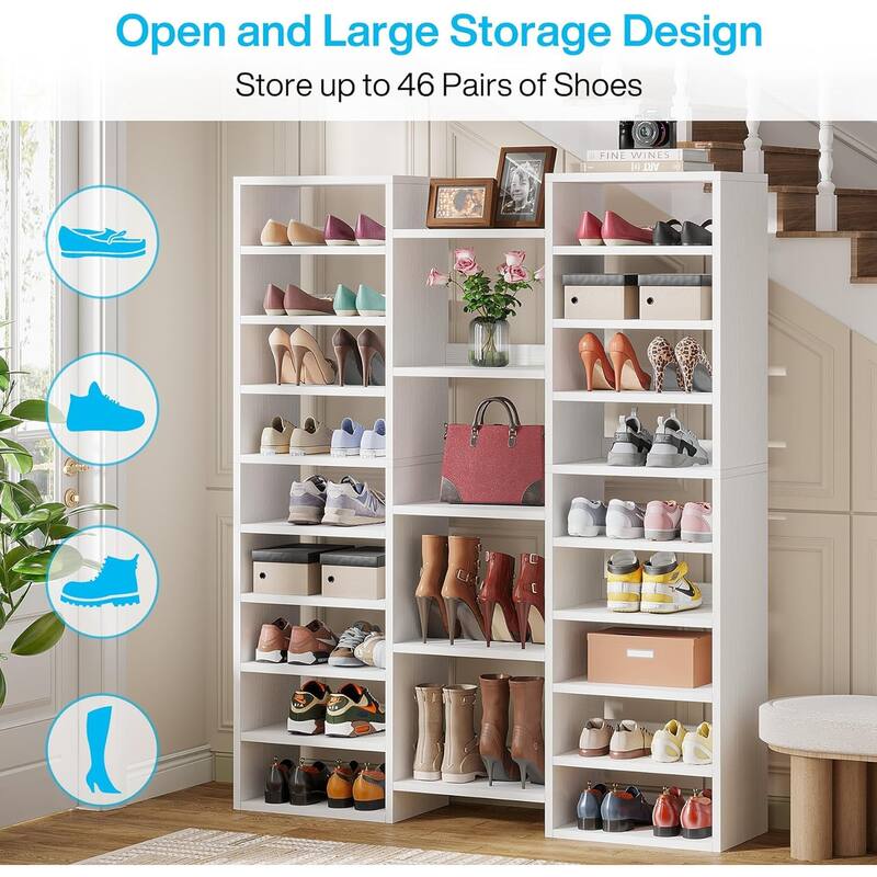 47" White 14-Tier Shoe Storage Cabinet with 22 Open Cubbies