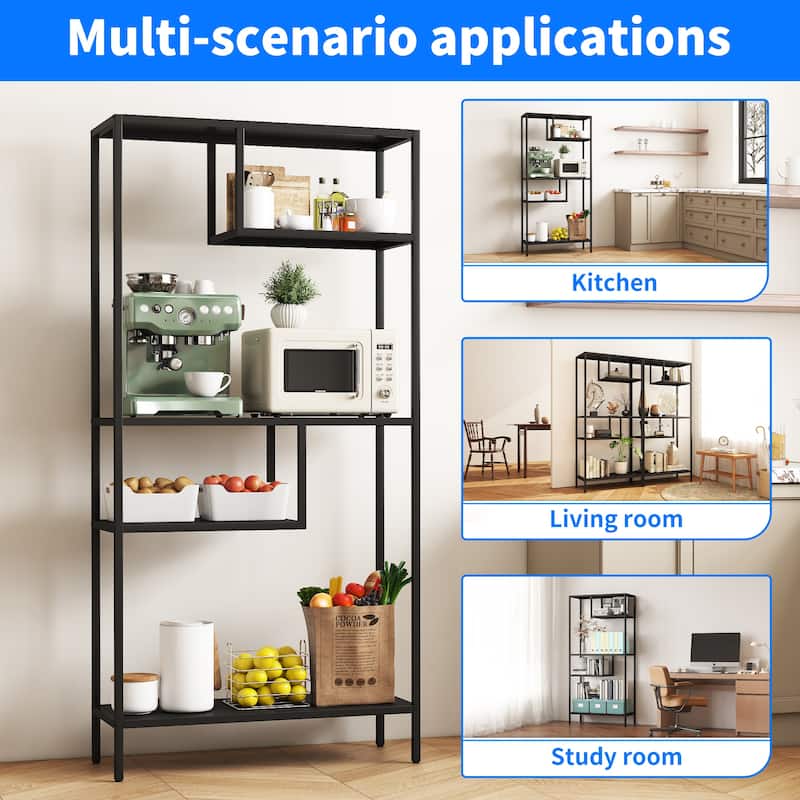Modern Storage Shelf with 4 Compartments & Metal Legs, Freestanding Organizer,Book Shelves Display Shelves