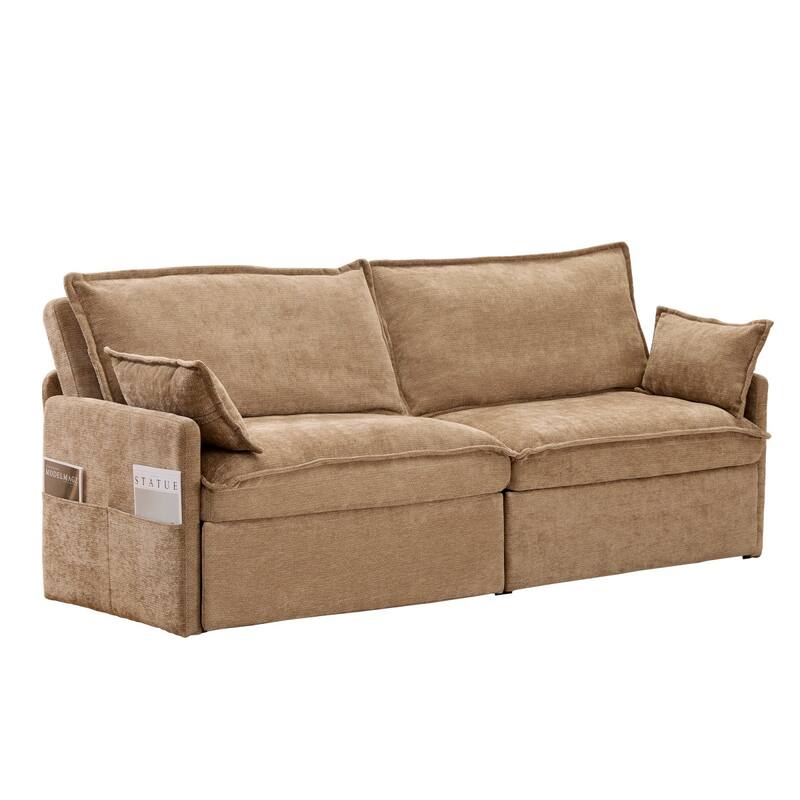 73.6" Corduroy Convertible 3-in-1 Sofa Bed with Charging Ports