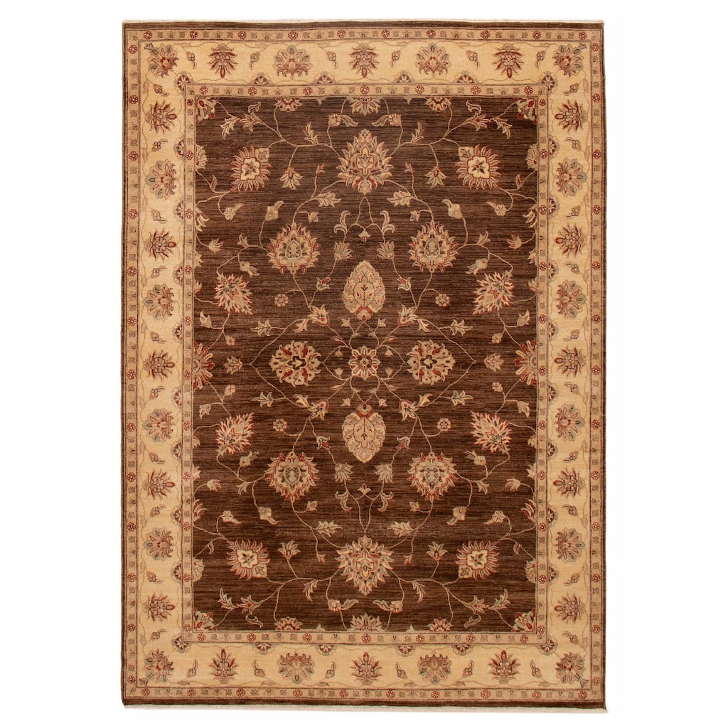ECARPETGALLERY Hand-knotted Jamshidpour Dark Brown Wool Rug - 6' 6" x 9' 3"