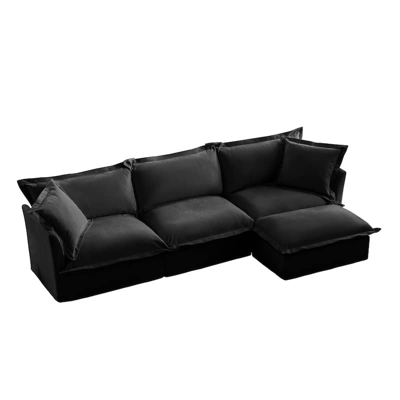 120" Chenille L-Shaped Sectional with Convertible Ottoman & 2 Pillows and 3-Seater Cloud Couch