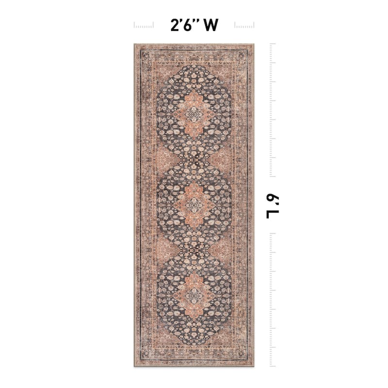 Black Traditional Flat Pile Rug - Washable and Pet Friendly, Non-Slip Surface