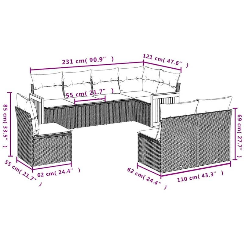 vidaXL Patio Sofa Set with Cushions Outdoor Conversation Furniture Poly Rattan