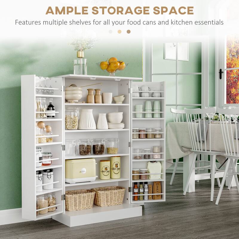 Modern Buffet Kitchen Pantry Cabinet with Adjustable Shelves and Side Racks, Small Storage Organizer Cabinet with Doors