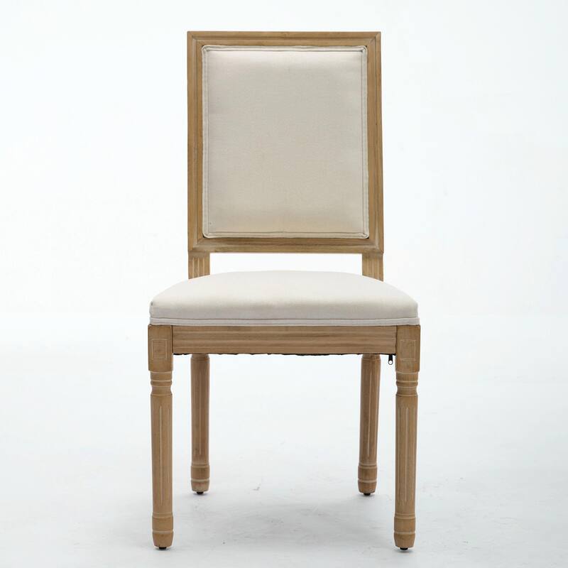 Set of 2 French Louis Dining Chairs with Square Backrest and Exquisitely Carved Solid Wood Frame