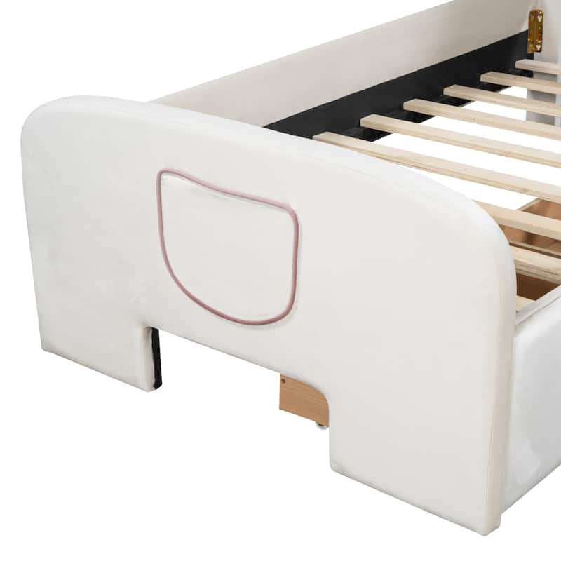 Platform Bed with Rabbit-Shaped Headboard,with Drawers