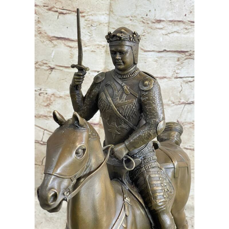 Medieval European Warrior King Arthur On Horseback Bronze Statue Sculpture 16 Inches X 10 Inches
