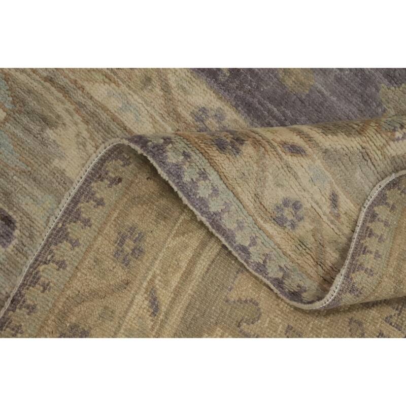 Vegetable Dye Wool Oushak Turkish Area Rug, Floral Geometric Carpet - 11' 9'' X 9' 3''