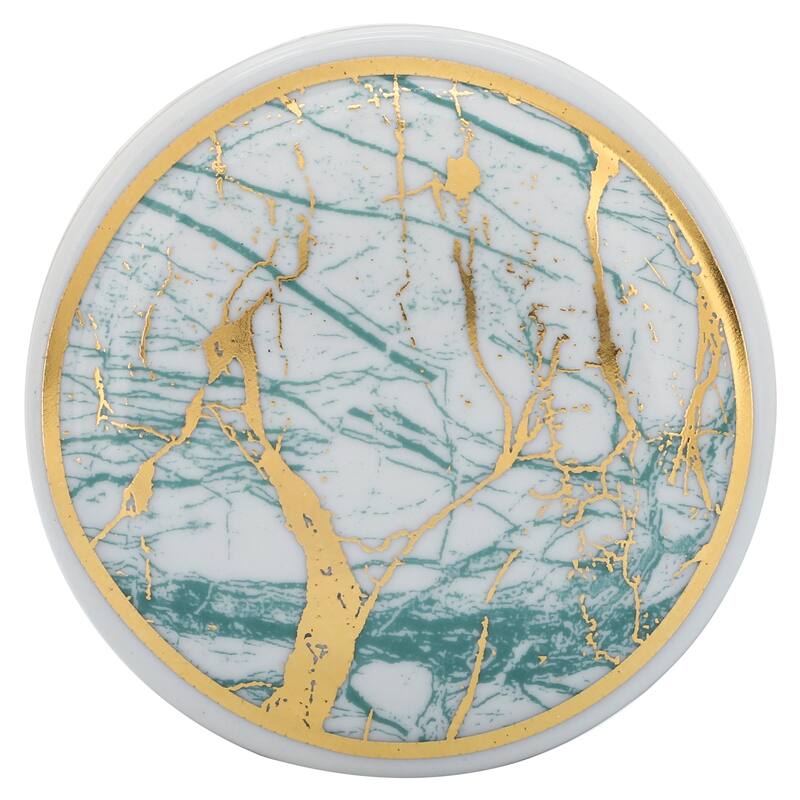 12" Ceramic Jar with Lid Contemporary Decorative Glassware in White, Green and Gold Storage Canister Decor - - 8" x 8" x 12"