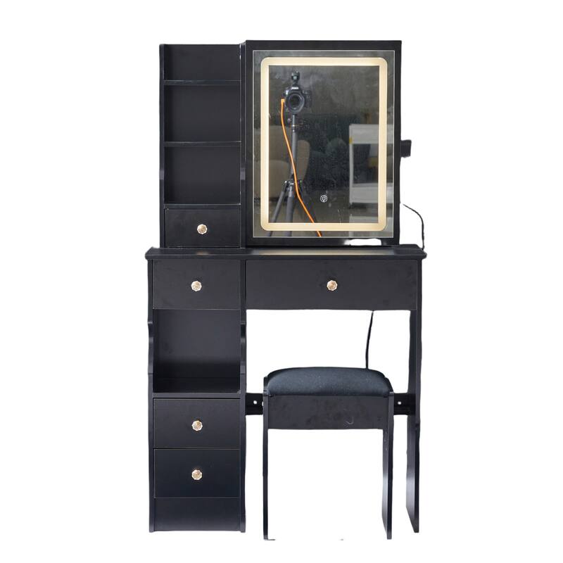 29.2" Vanity Set with LED Mirror, 3-Color Light & Cushioned Stool