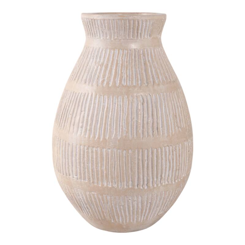 Ceramic Modern Round Flower Vase with Lines - Ivory