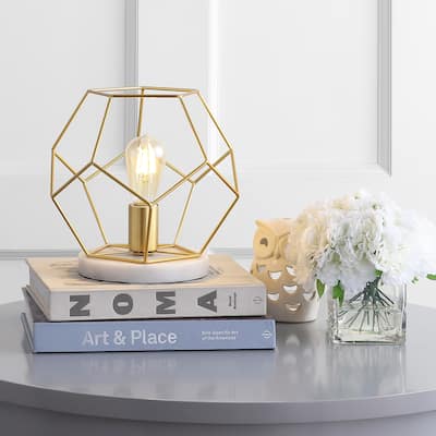 Daniel 10" Metal/Marble LED Table Lamp, Brass by JONATHAN Y
