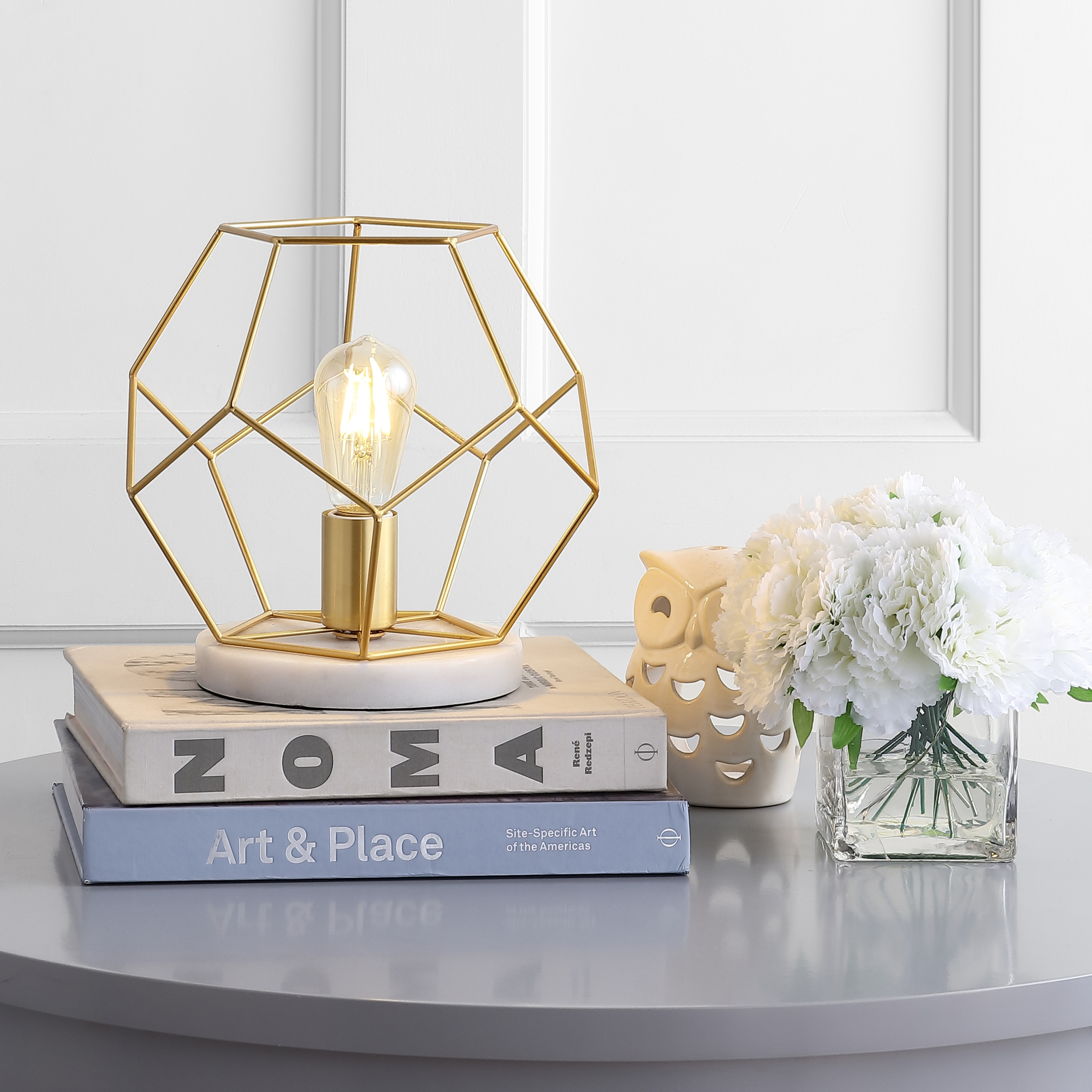 JONATHAN Y Daniel 10" Metal/Marble LED Table Lamp, Brass