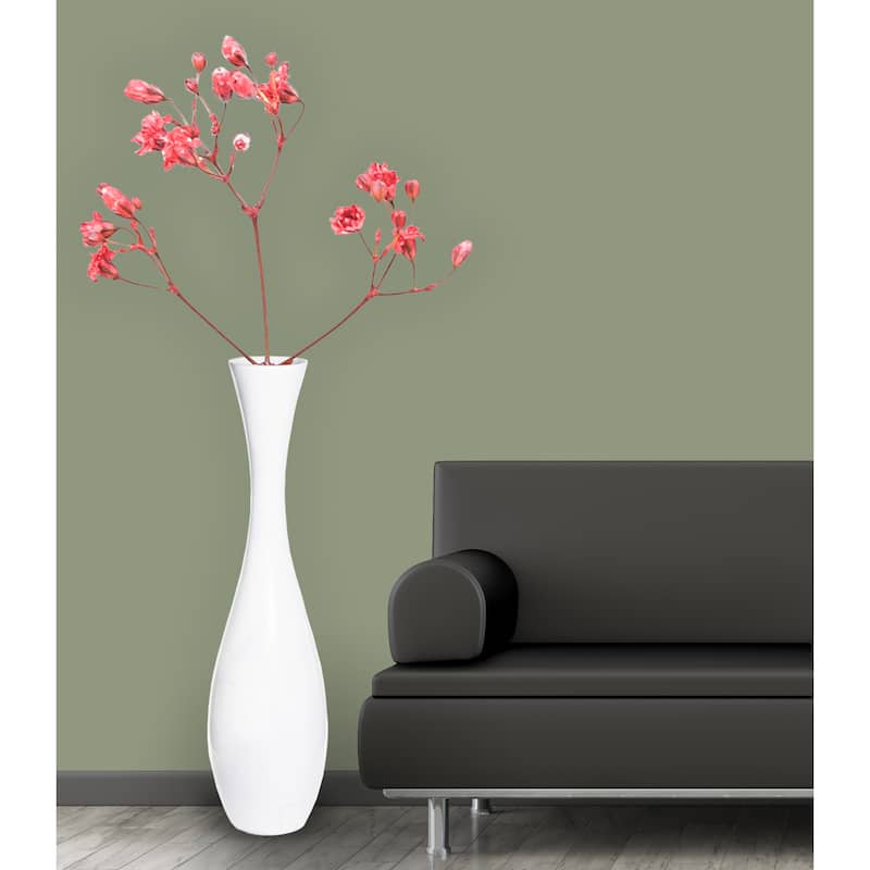 43 Inch Tall White Modern Fiberglass Narrow Trumpet Floor Vase - Contemporary Home Decor Accent Piece for Living Room, Entryway