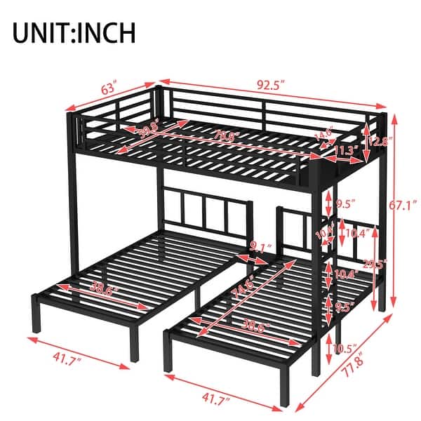 dimension image slide 0 of 3, Metal Detachable Triple Bunk Bed，Twin XL & Twin Size