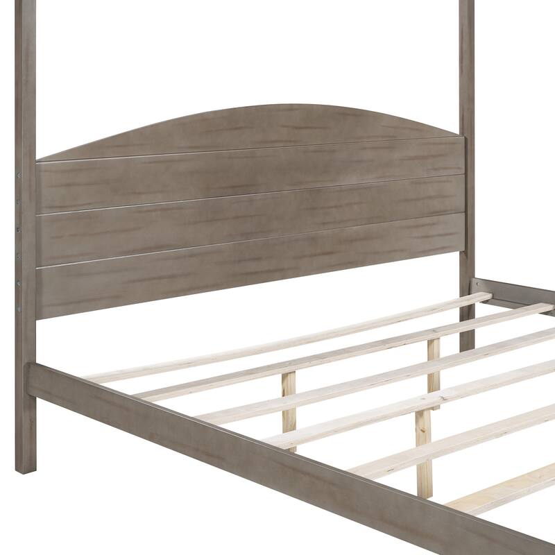 Queen/King Canopy Platform Bed with Headboard and Sturdy Wooden Slats, Support Legs for Added Stability