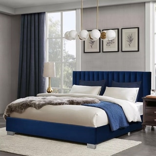 Full Tufted Upholstered Platform Bed Frame Flannel Navy Blue - Bed Bath ...