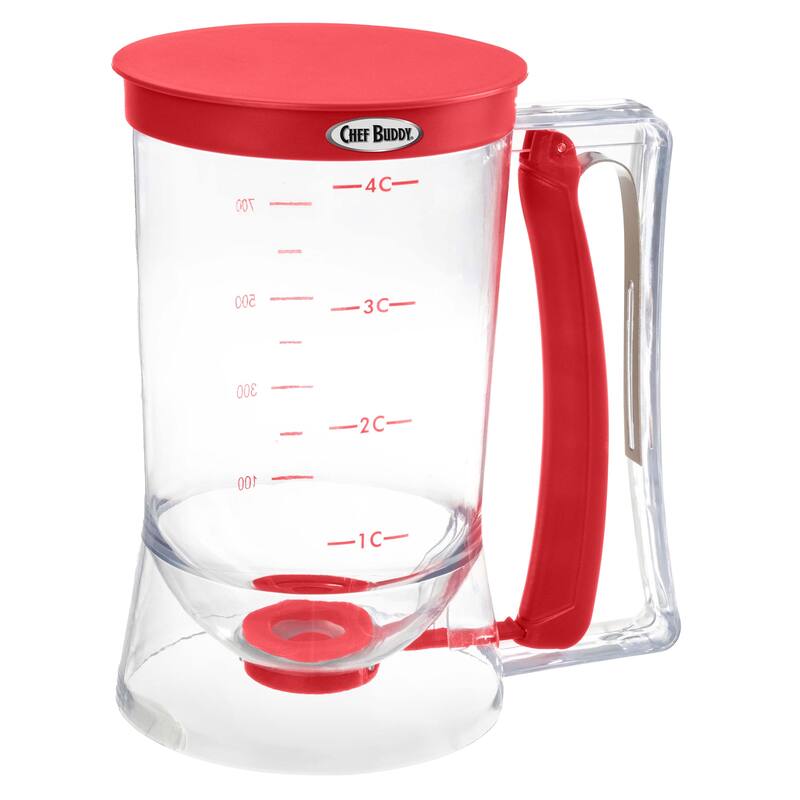 4-Cup Pancake Batter Dispenser with Squeeze Handle - Baking Tools by Chef Buddy (Purple) - Set of 1 - Red