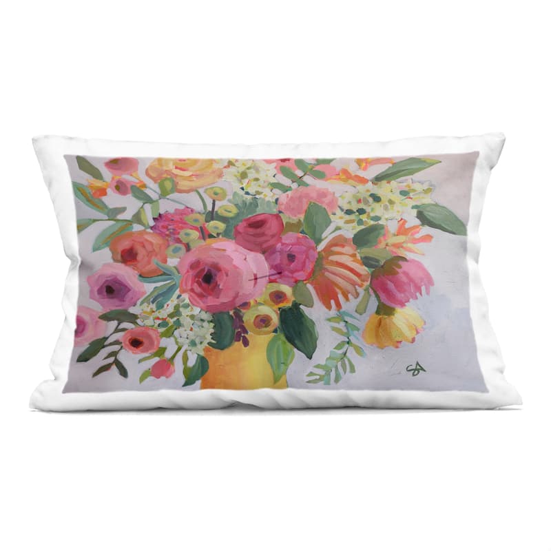 Stupell Assorted Flowers in Pink & Yellow Decorative Printed Throw Pillow Design by Suzanne Allard - Accent - Polyester - Pink - Single