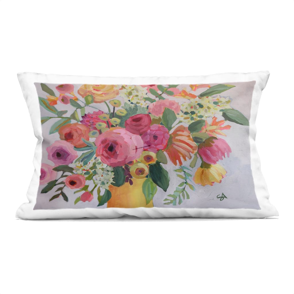 Stupell Assorted Flowers in Pink & Yellow Decorative Printed Throw Pillow Design by Suzanne Allard