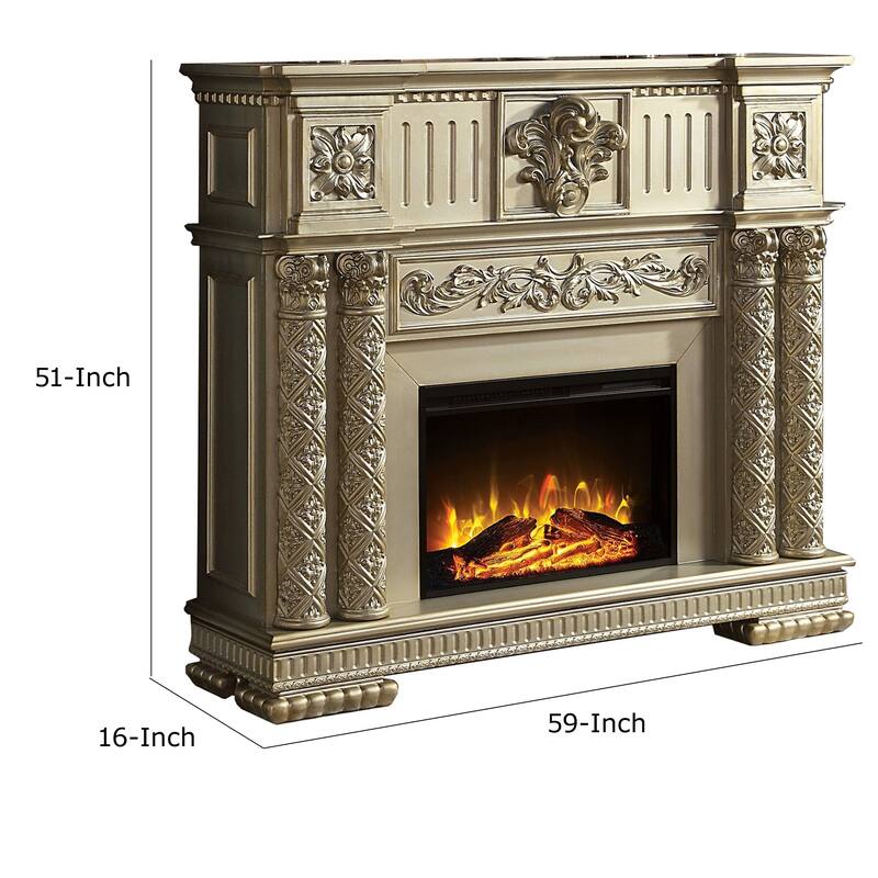 Jess 59 Inch Classical Electric Fireplace, Carved, Remote, Timer, Gold