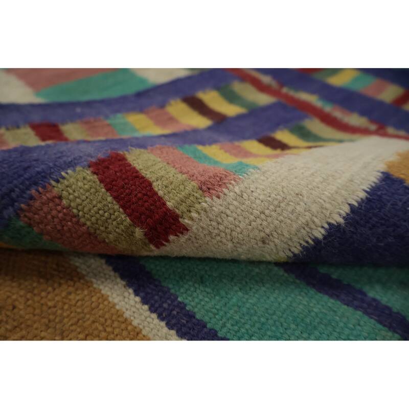 Hand Woven Oriental 100% Wool Carpet Southwestern Tribal Multi-Colored Kilim Area Rug - 9' 10'' X 6' 8''