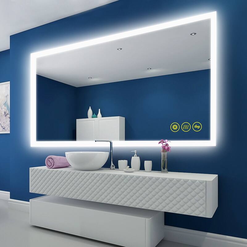SmartGlow 24x48" Rectangular Dimmable LED Frameless Anti-Fog Bathroom Vanity Mirror - Clear