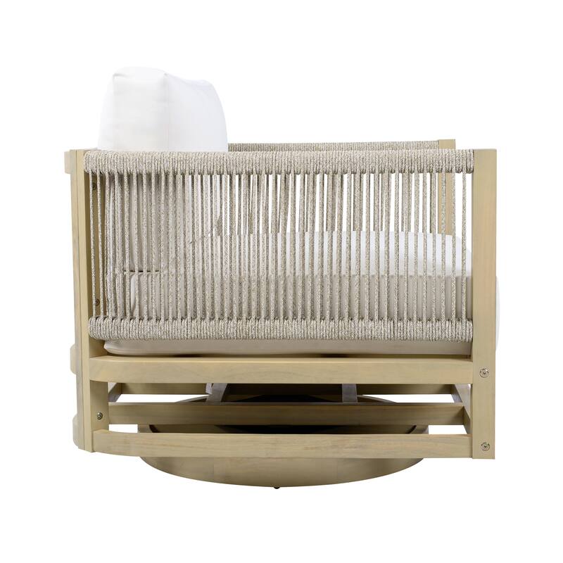 Christopher Knight Home - Coastal Outdoor Acacia Wood Swivel Club Chair with Thick Cushion