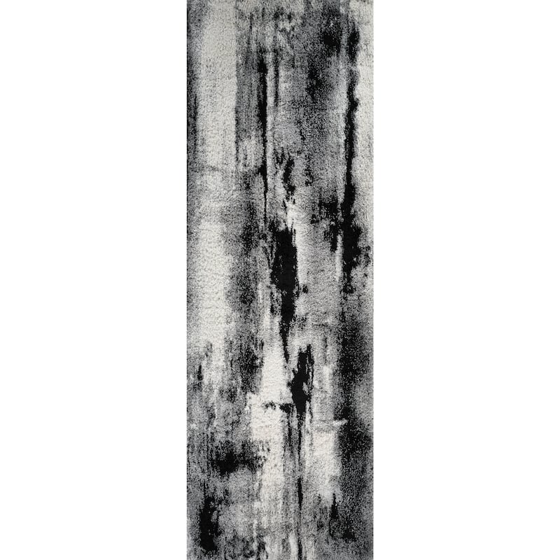 Noori Rug Lux Zara Abstract 2-Inch Shag Rug - 2'6" x 8'0" - Grey/Black