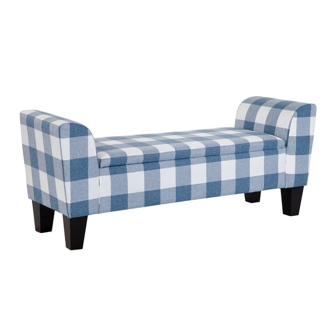 Grafton Home Claire Transitional Upholstered Storage Bench - Spa Blue/White Check
