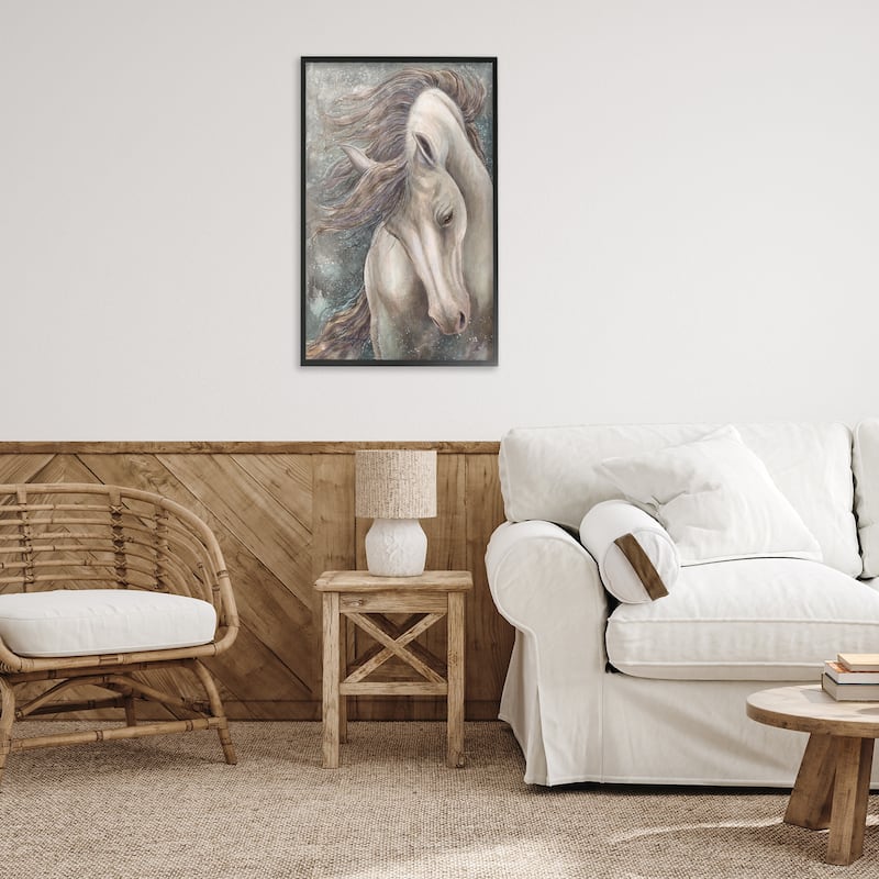 Stupell Rearing Horse with Waving Mane Framed Giclee Art Design By Jody Bergsma