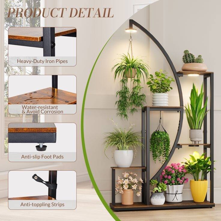 Plant Stand Indoor with LED Light, 62" Tall Metal Plant Shelf, 8 Tier Plant Rack for Living Room