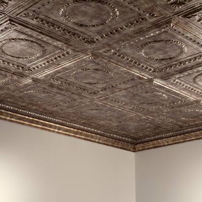FASÄDE Rosette Decorative Vinyl 2ft x 4ft Glue Up Ceiling Panel in Bermuda Bronze (5 Pack)