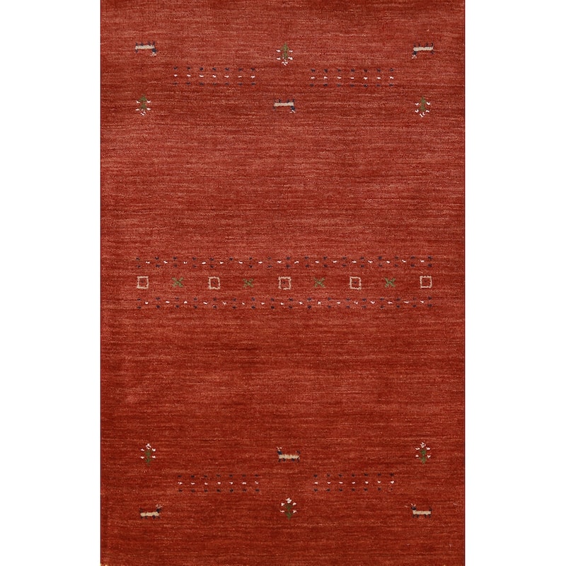 Orange Tribal Gabbeh Oriental Rug Handmade Wool Carpet - 2'11" x 4'11"