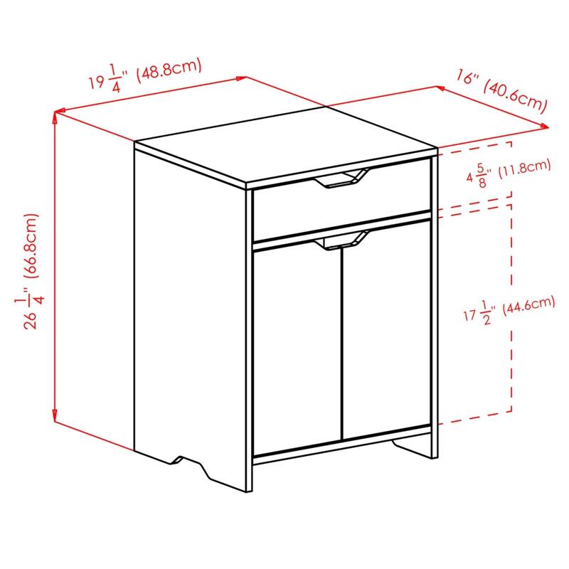 Two Shelf Storage Cabinet with Drawer - 26.25" - White