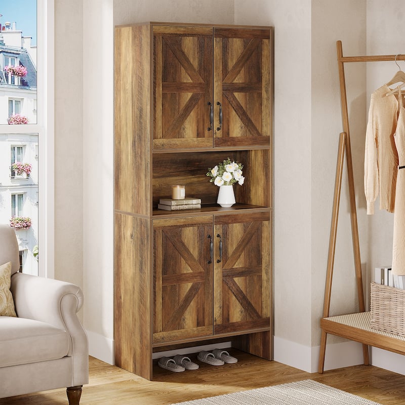 67.52" Tall Shoe Cabinet, 7-Tier Farmhouse Shoe Storage Cabinet with Doors and Adjustable Shelves