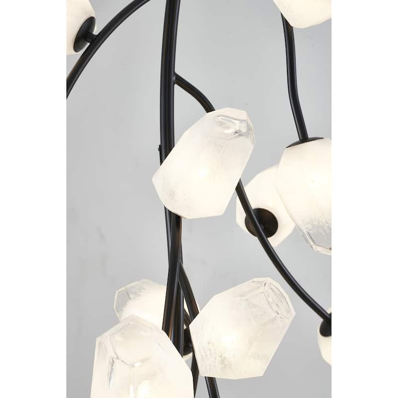 Transitional 22-Light Black Branch Chandelier With White Glass Shades