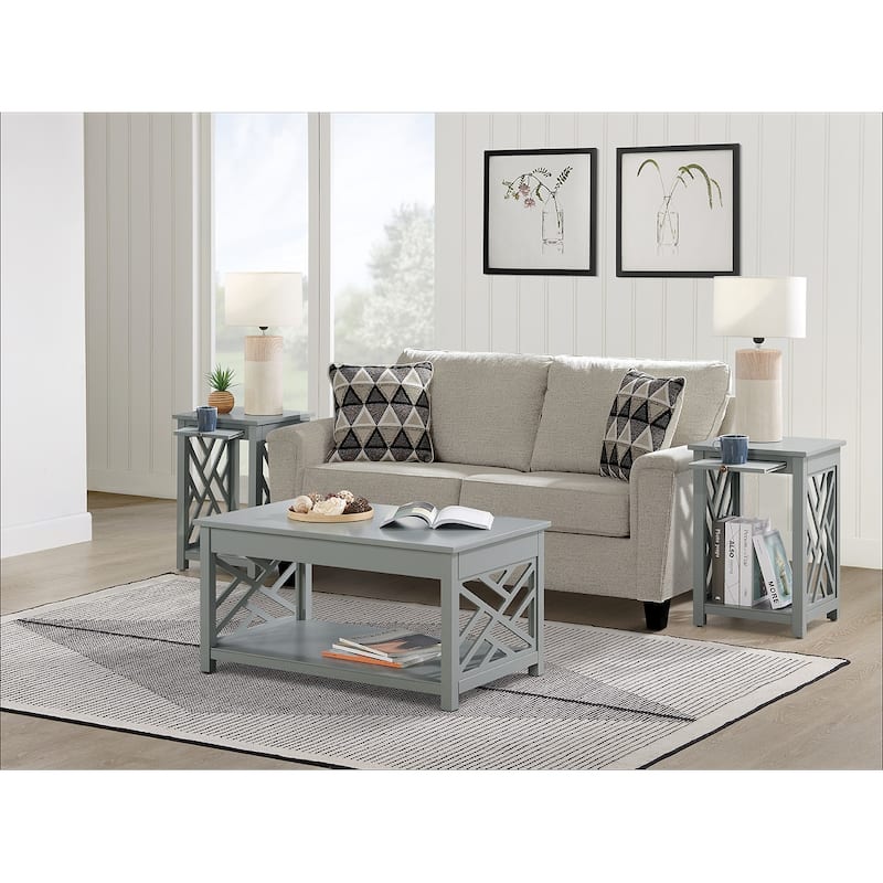 Porch & Den Altadena 3-piece Coffee Table and Two End Tables with Tray Shelf - Grey