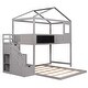 preview thumbnail 11 of 9, Twin Over Full House Bunk Bed with Storage Staircase Shelves & Blackboard for Kids Teens, Space Saving Furniture, Grey