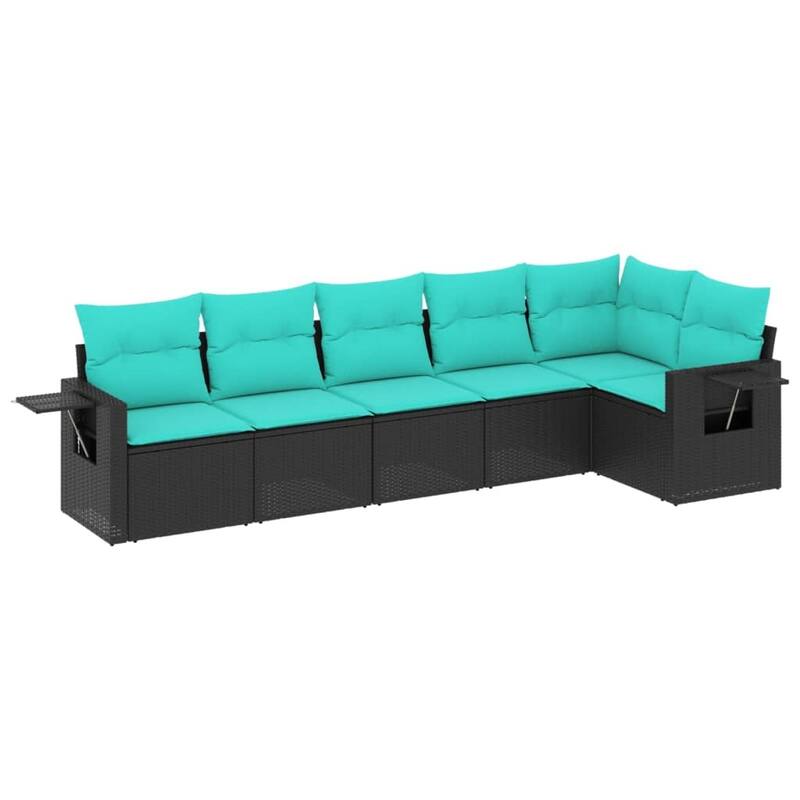 vidaXL 6 Piece Patio Sofa Set with Cushions Black Poly Rattan