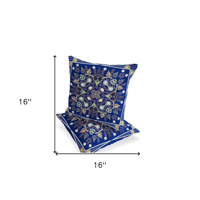 HomeRoots Set of Two 16" X 16" Blue and Green Blown Seam Paisley Indoor Outdoor Throw Pillow - 16.00' X '16.00' X '5.00