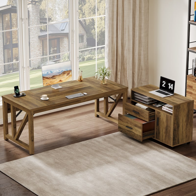 L Shaped Desk Desk and lateral File Cabinet