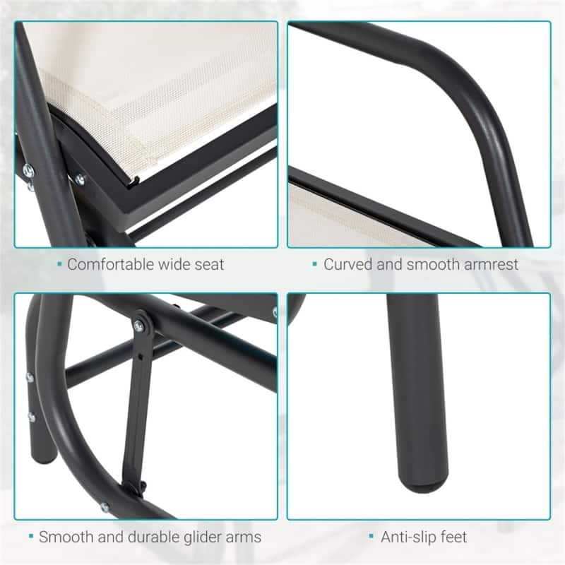 Comfortable Outdoor Glider Chair with Steel Frame and Weather-Resistant Mesh Curved Armrests - 29.5" W x 26" D x 33.5" H