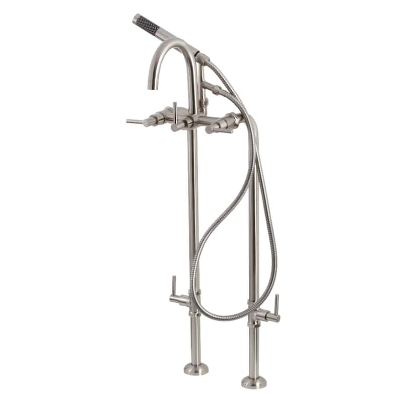 Kingston Brass Concord Floor Mounted Tub Filler with Built-In Diverter - Brushed Nickel