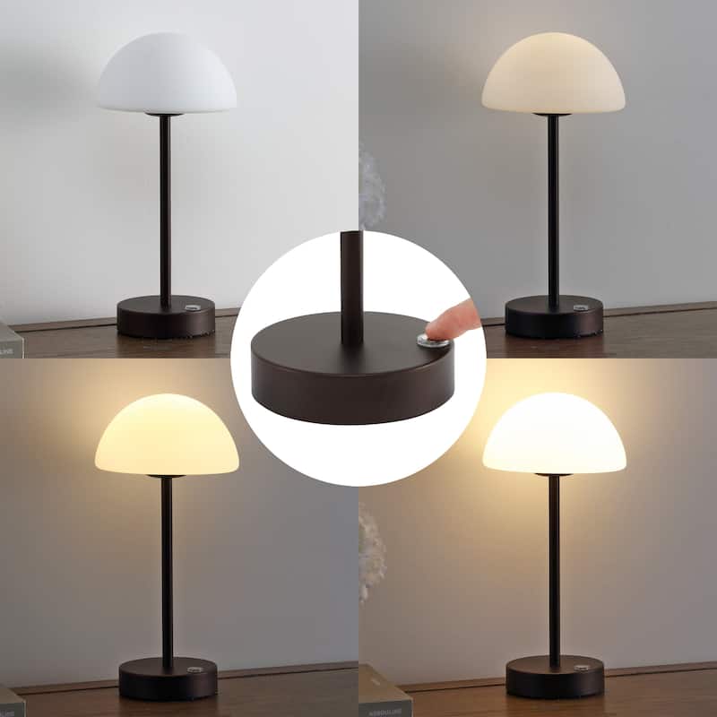 Carson 12.5" Modern Minimalist Iron Wireless Rechargeable Integrated LED Table Lamp, Nickel/White by JONATHAN Y