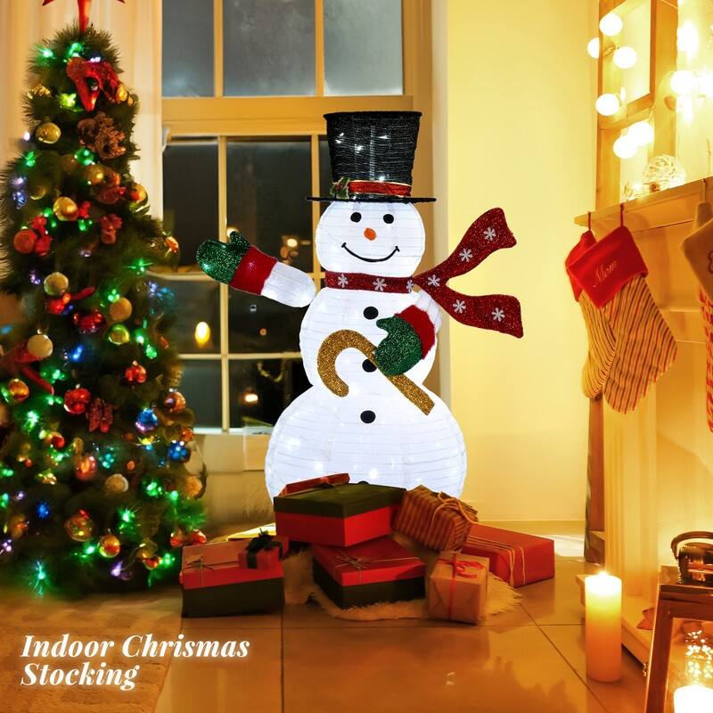 4ft Lighted Pop-Up Snowman - White - White
