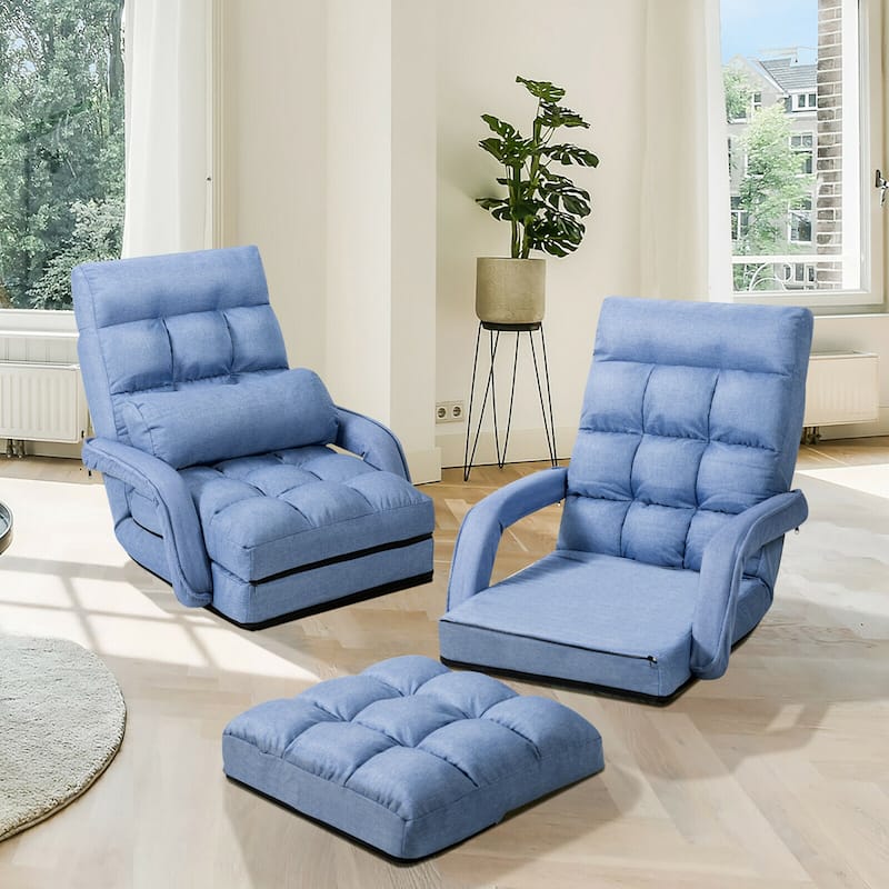 Gymax Blue Folding Lazy Sofa Floor Chair Sofa Lounger Bed with