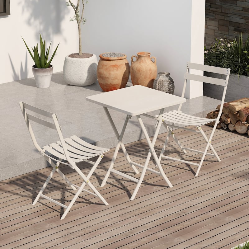 3 Piece Outdoor Patio Bistro Set of Foldable Square Table and Chairs, Red