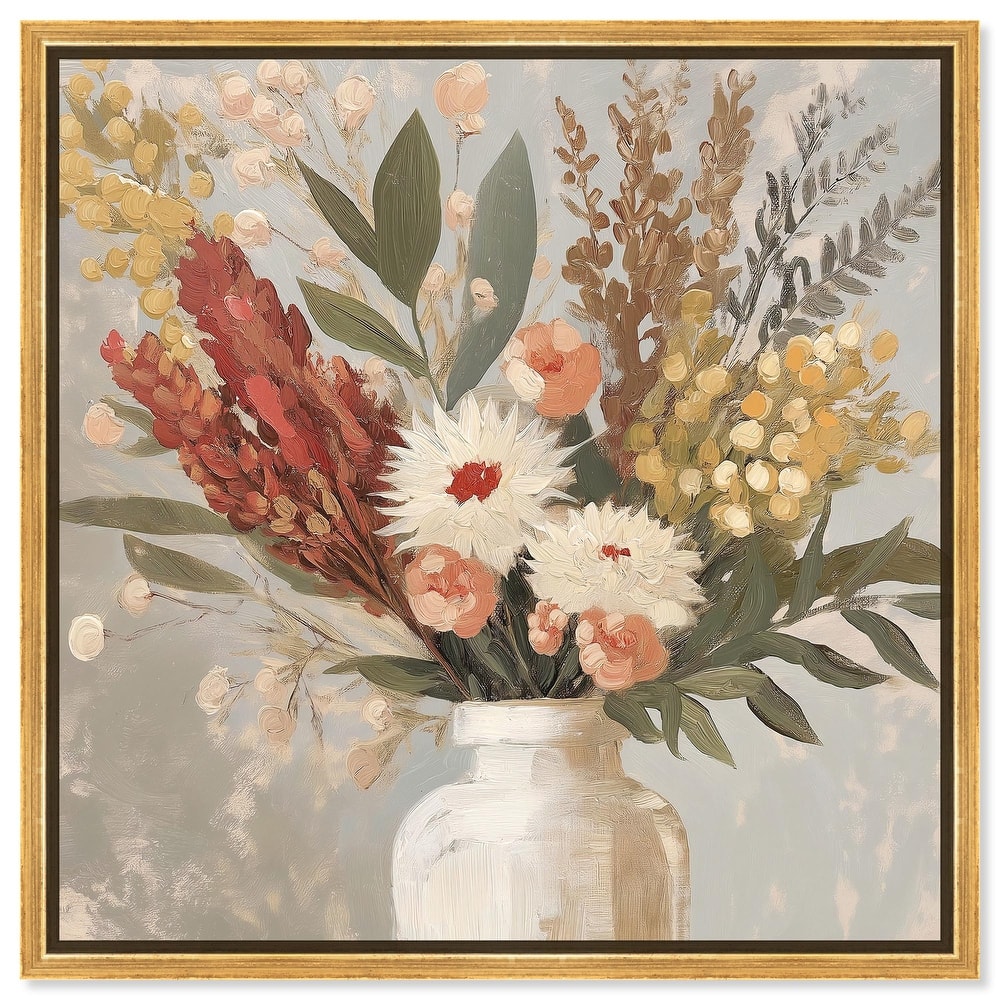 White Vase Bouquet Canvas by Art Remedy