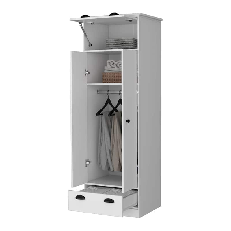 23.31" Modern Double-door Armoire with One Drawer and Hanging Rod for Bedroom